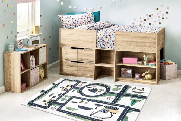 Dětský koberec protiskluzový BAMBINO 2223 Ulice, auta - krémový