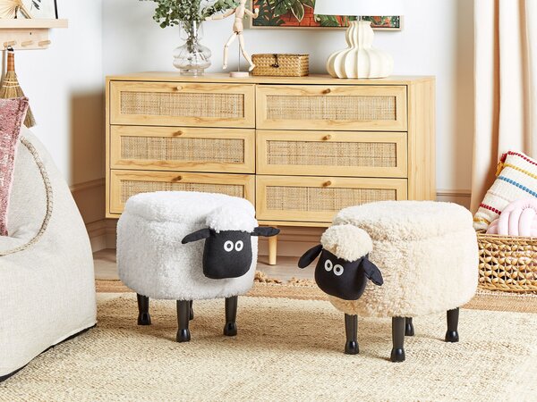 Zvířecí stolička s úložným prostorem SHEEP Tkanina Bílá Ovce