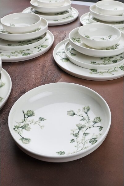 Jídelní sada 24 ks bílá/zelená/porcelán