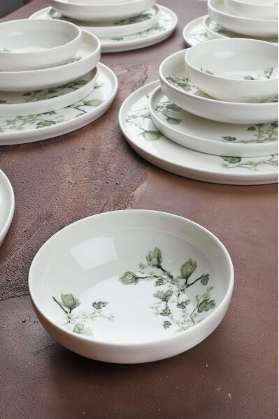 Jídelní sada 24 ks bílá/zelená/porcelán