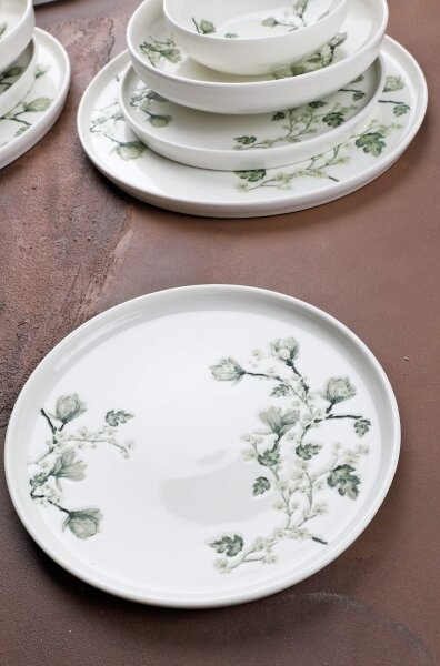 Jídelní sada 24 ks bílá/zelená/porcelán