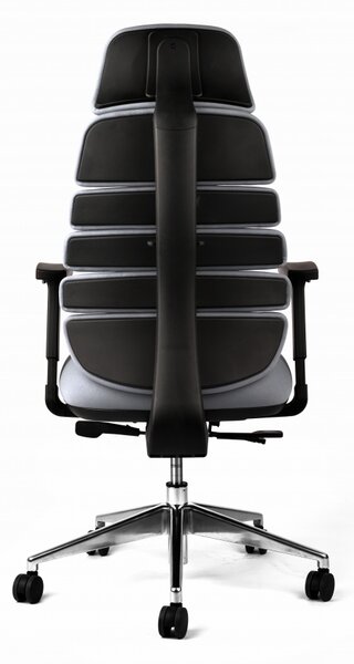 Kancelářská ergonomická židle SPINE s podhlavníkem — látka, nosnost 130 kg Šedá