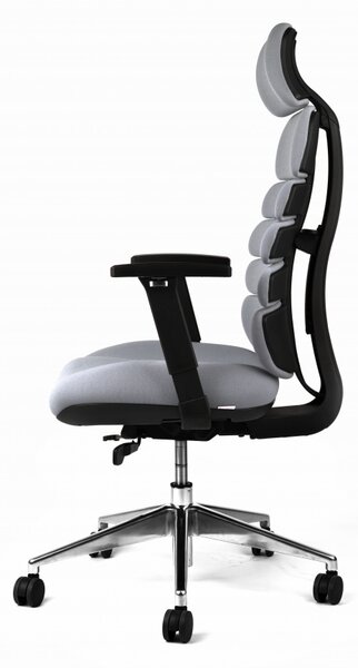 Kancelářská ergonomická židle SPINE s podhlavníkem — látka, nosnost 130 kg Šedá