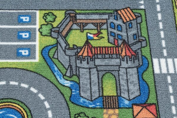 Makro Abra Dětský kusový koberec REBEL ROADS City life 97 Město Uličky protiskluzový šedý Rozměr: 95x200 cm