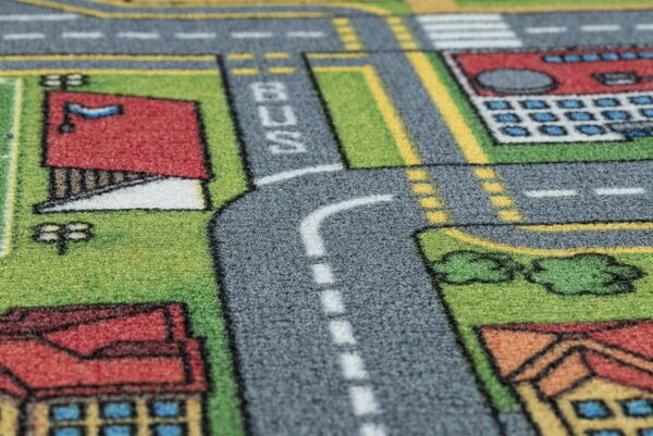 Makro Abra Dětský kusový koberec REBEL ROADS City life 97 Město Uličky protiskluzový šedý Rozměr: 95x200 cm