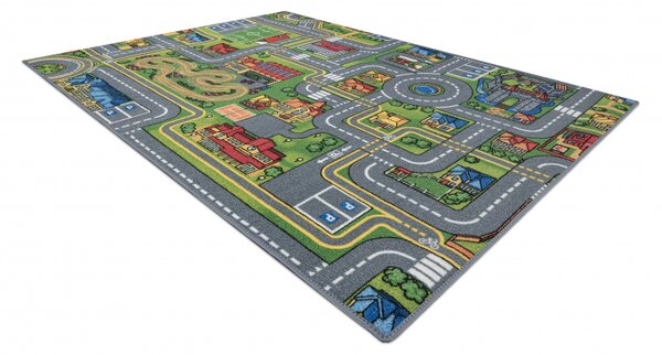 Makro Abra Dětský kusový koberec REBEL ROADS City life 97 Město Uličky protiskluzový šedý Rozměr: 95x200 cm