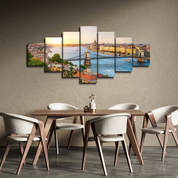 Obraz města Budapešť s řekou (210x100 cm)
