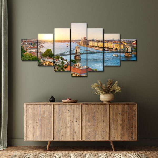 Obraz města Budapešť s řekou (210x100 cm)