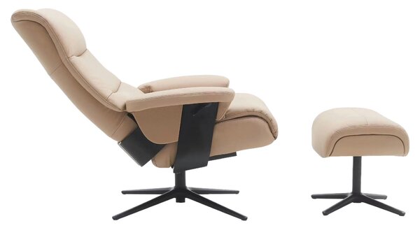 RELAXAČNÍ KŘESLO S TABURETEM, kov, textil, kůže, černá, šedohnědá Xora - Křesla klasická