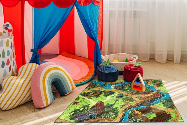 Makro Abra Dětský kusový koberec REBEL ROADS Dino World 29 Dinosauři protiskluzový vícebarevný Rozměr: 95x133 cm