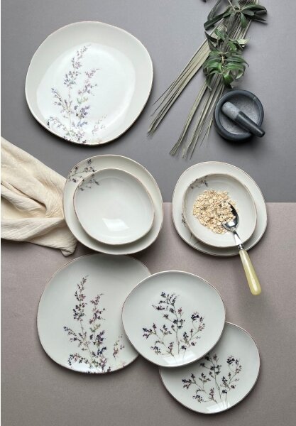 Jídelní sada 12 ks bílá/fialová/porcelán