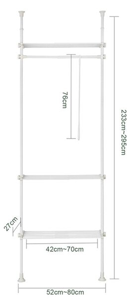 SoBuy KLS07-W Teleskopický stojan Teleskopický šatní systém Nastavitelný stojan na šaty Š (52-80) x V (233-300) cm
