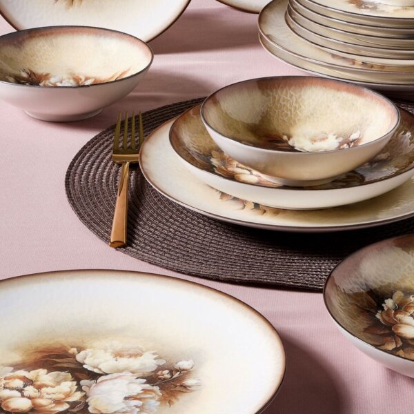Jídelní sada 26 ks béžová/hnědá/bílá/porcelán
