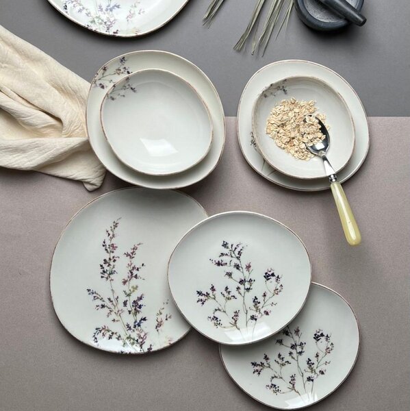 Jídelní sada 12 ks bílá/fialová/porcelán