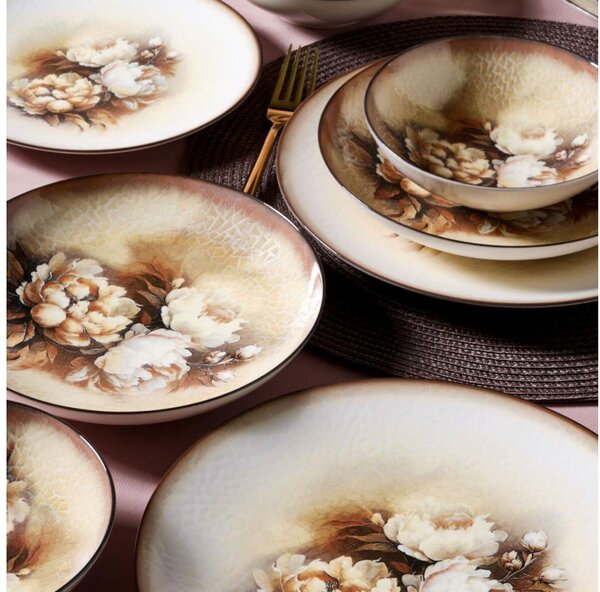 Jídelní sada 26 ks béžová/hnědá/bílá/porcelán