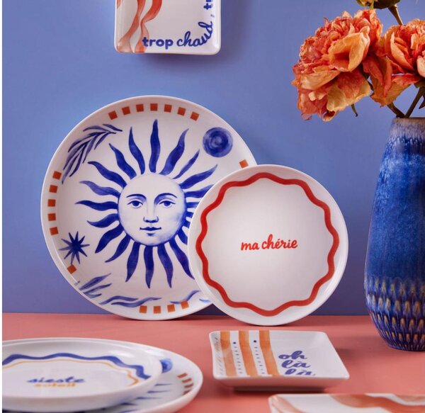 Jídelní sada 12 ks červená/modrá/bílá/porcelán