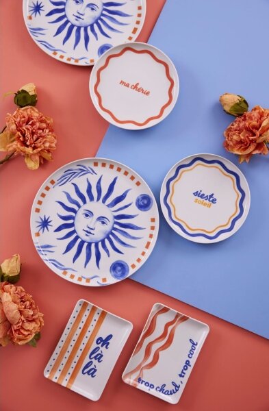 Jídelní sada 12 ks červená/modrá/bílá/porcelán