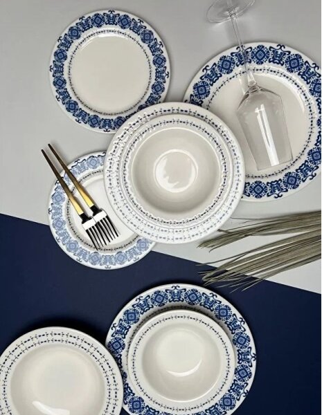 Jídelní sada 16 ks modrá/bílá/porcelán