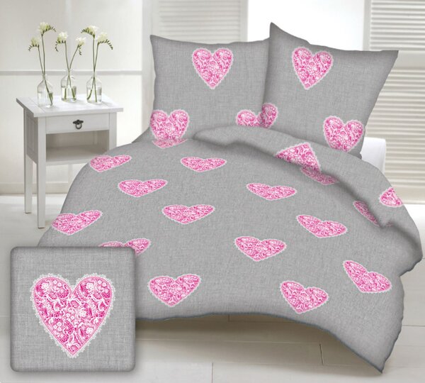 Povlečení bavlněné Love růžové TiaHome - 1x Polštář 90x70cm, 1x Přikrývka 140x200cm