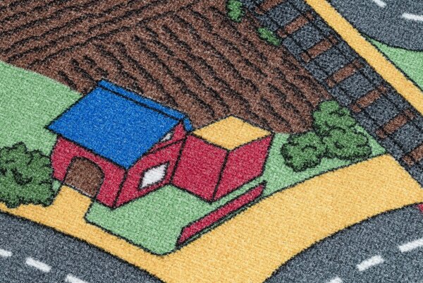 Makro Abra Dětský kusový koberec REBEL ROADS Playtime 95 Město uličky protiskluzový šedý zelený Rozměr: 95x133 cm
