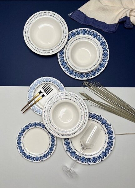 Jídelní sada 16 ks modrá/bílá/porcelán