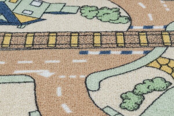 Makro Abra Dětský kusový koberec REBEL ROADS Playtime 32 Město uličky protiskluzový béžový Rozměr: 95x133 cm