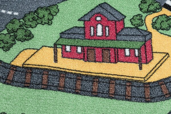 Makro Abra Dětský kusový koberec REBEL ROADS Playtime 95 Město uličky protiskluzový šedý zelený Rozměr: 95x133 cm