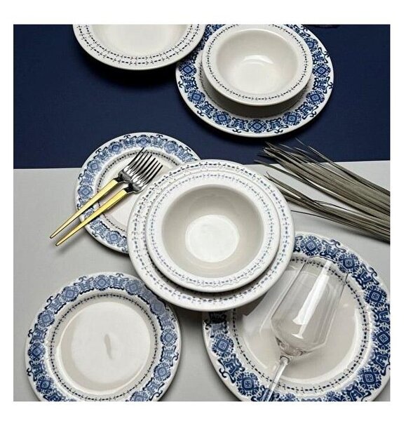 Jídelní sada 16 ks modrá/bílá/porcelán