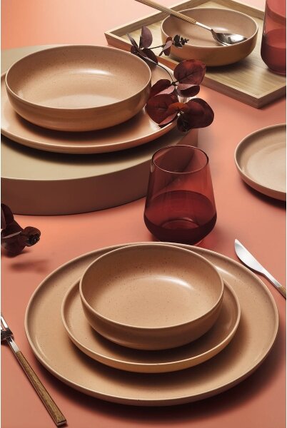 Jídelní sada 16 ks hnědá/béžová/porcelán