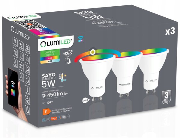 3x LED žárovka GU10 5W = 40W RGB CCT stmívatelná chytrá WiFi LUMILED