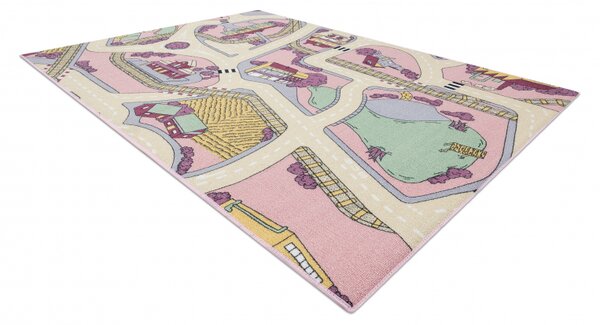 Makro Abra Dětský kusový koberec REBEL ROADS Playtime 63 Město uličky protiskluzový růžový béžový Rozměr: 95x133 cm