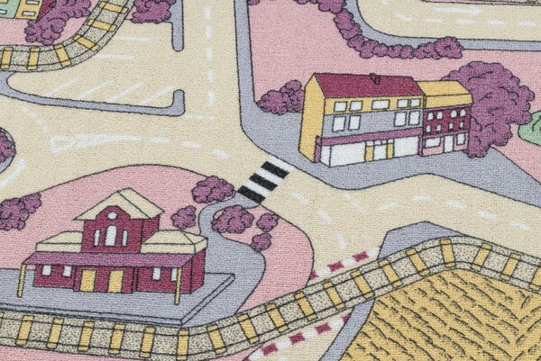 Makro Abra Dětský kusový koberec REBEL ROADS Playtime 63 Město uličky protiskluzový růžový béžový Rozměr: 95x133 cm