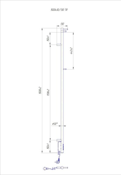 Koupelnový radiátor RAY 35W/230V 150x30 cm IP44 nerez/bílá