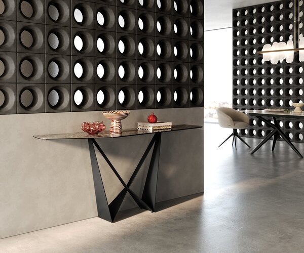 DELIFE Konzolový stůl Edge polygonální 180×50 cm keramika Emperador Extra Lucidato tmavě hnědá Spios kov černá