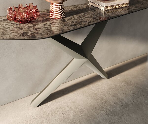 DELIFE Konzolový stůl Edge polygonální 180×50 cm keramika Emperador Extra Lucidato tmavě hnědá Zentharo kov titanová barva