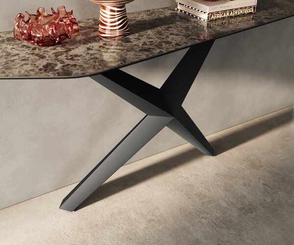DELIFE Konzolový stůl Edge polygonální 180×50 cm keramika Emperador extra leštěná tmavě hnědá Zentharo kov černý