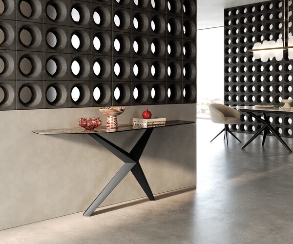 DELIFE Konzolový stůl Edge polygonální 180×50 cm keramika Emperador extra leštěná tmavě hnědá Zentharo kov černý