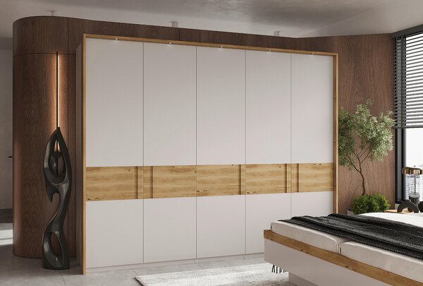 ŠATNÍ SKŘÍŇ S OTOČNÝMI DVEŘMI, dub, barvy dubu, světle šedá, 301,5/222/60 cm Dieter Knoll - Šatní skříně