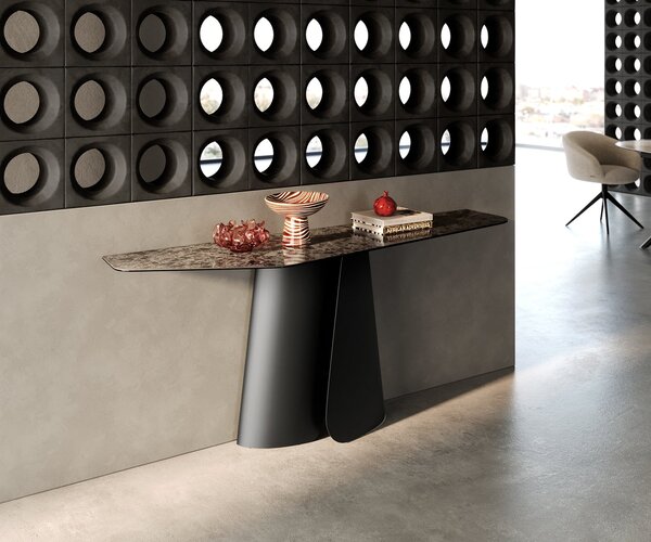 DELIFE Konzolový stůl Edge polygonální 180×50 cm keramika Emperador Extra Lucidato tmavě hnědá Livos kov černá