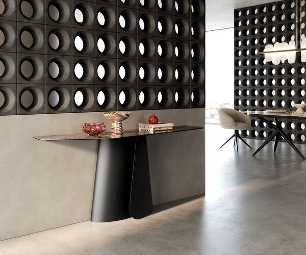 DELIFE Konzolový stůl Edge polygonální 180×50 cm keramika Emperador Extra Lucidato tmavě hnědá Livos kov černá