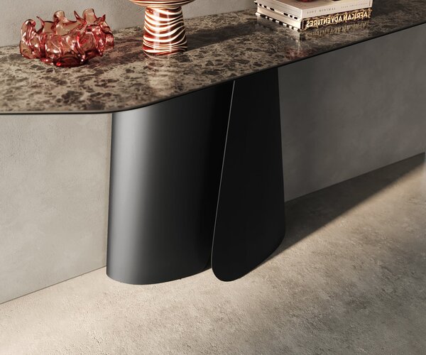 DELIFE Konzolový stůl Edge polygonální 180×50 cm keramika Emperador Extra Lucidato tmavě hnědá Livos kov černá