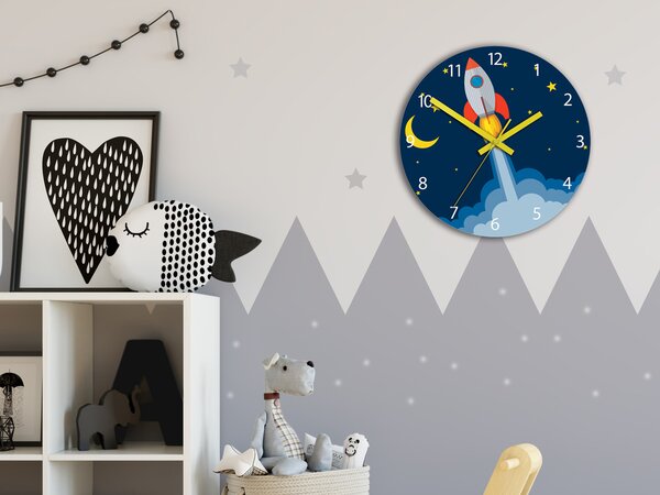 Nástěnné hodiny RAKETA do dětského pokoje MODERNÍ