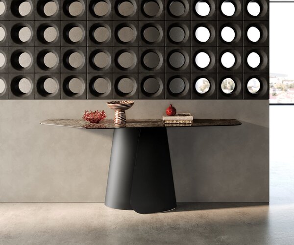 DELIFE Konzolový stůl Edge polygonální 180×50 cm keramika Emperador Extra Lucidato tmavě hnědá Livos kov černá