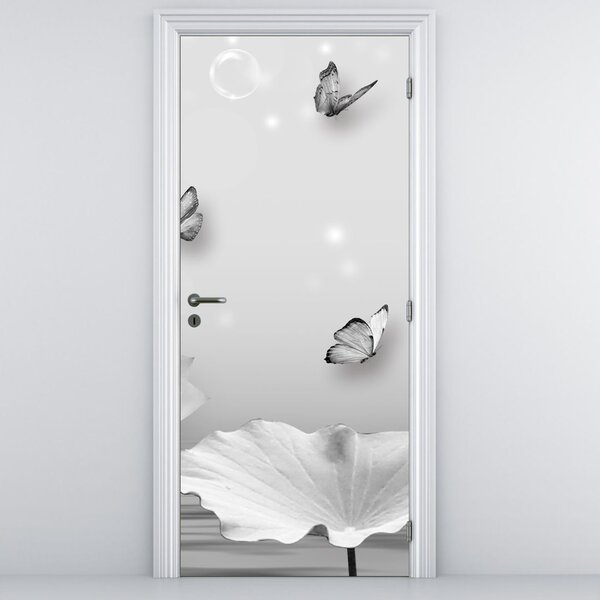 Fototapeta na dveře - Květinový design s motýlky (95x205cm)