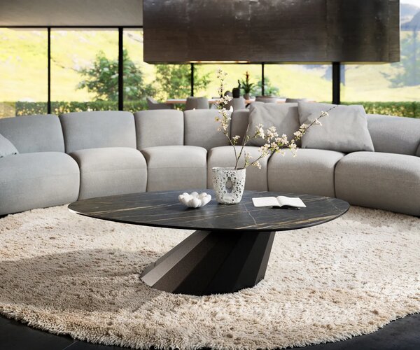 DELIFE Konferenční stolek Edge organický 140x76 cm keramika Laminam® Noir Desir hnědá Parabi kov černá