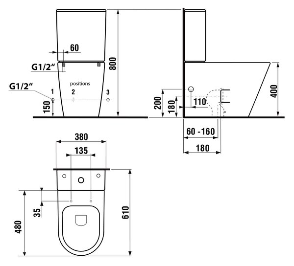 Sapho Sapho, DARIO RIMLESS WC kombi mísa s nádržkou, spodní/zadní odpad, bílá, PC1012WRGR