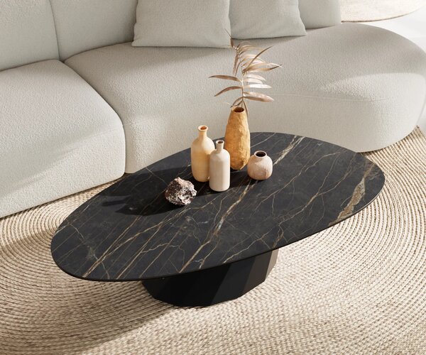 DELIFE Konferenční stolek Edge oválný 140x75 cm keramika Laminam® Noir Desir hnědá Parabi kov černá