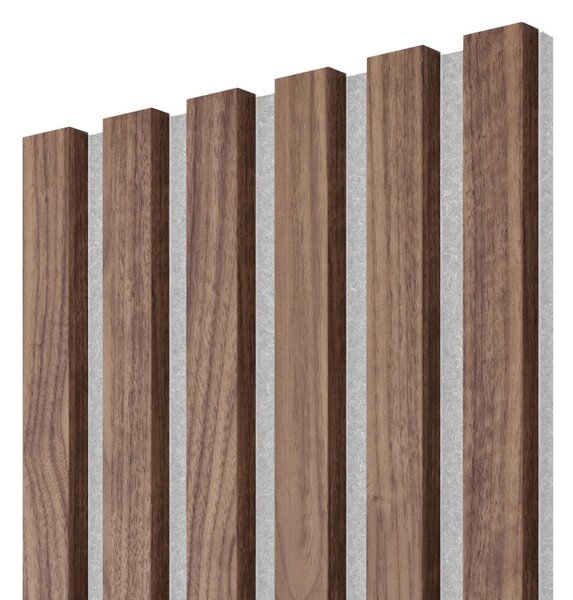 Akustický panel, dýha Americký ořech, šedý filc, 30x275 cm