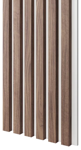 Akustický panel, podklad bílá MDF deska, úzká lamela, dýha Americký ořech, 30x275 cm