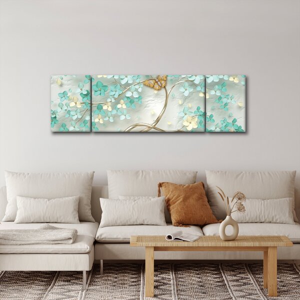 Obraz květiny s motýly (170x50 cm)